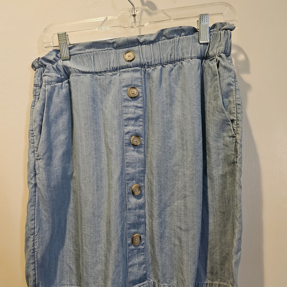 LOFT Light Blue Button-Down A-Line Skirt